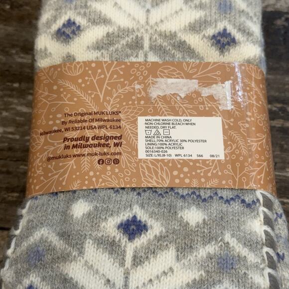 Muk Luks Womens Slipper Sock L XL 8 10 Gray Blue Knit Slip Resistant Cozy NWT - Picture 4 of 6